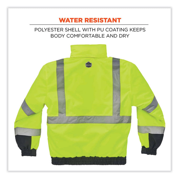 ergodyne® GloWear 8377 Class 3 Hi-Vis Quilted Bomber Jacket, Lime, Large, Ships in 1-3 Business Days (EGO25624) Each