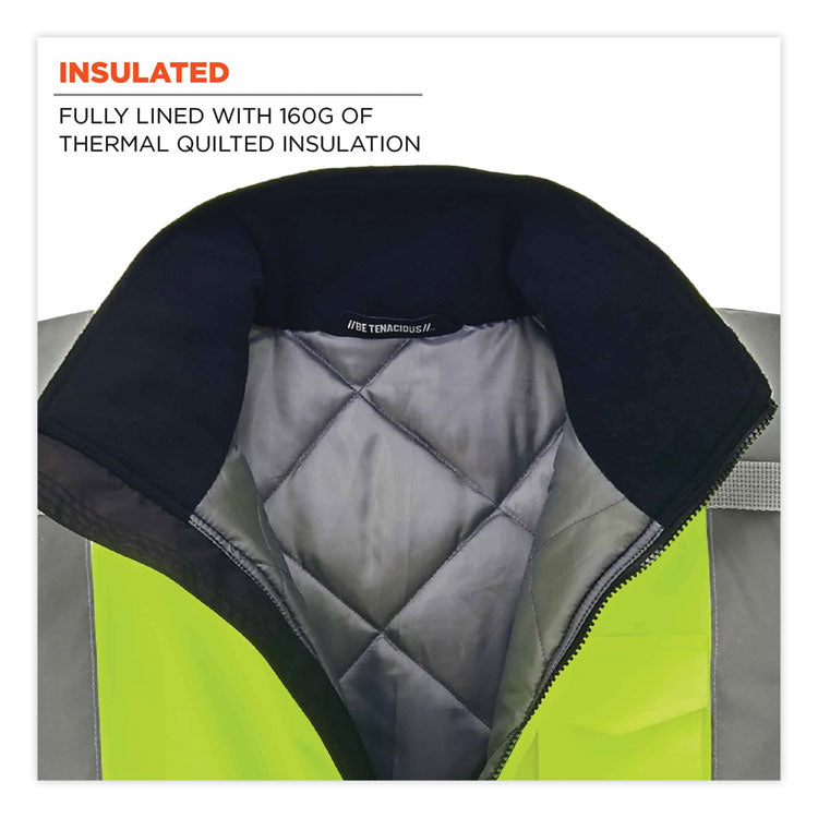 ergodyne® GloWear 8377 Class 3 Hi-Vis Quilted Bomber Jacket, Lime, Large, Ships in 1-3 Business Days (EGO25624) Each