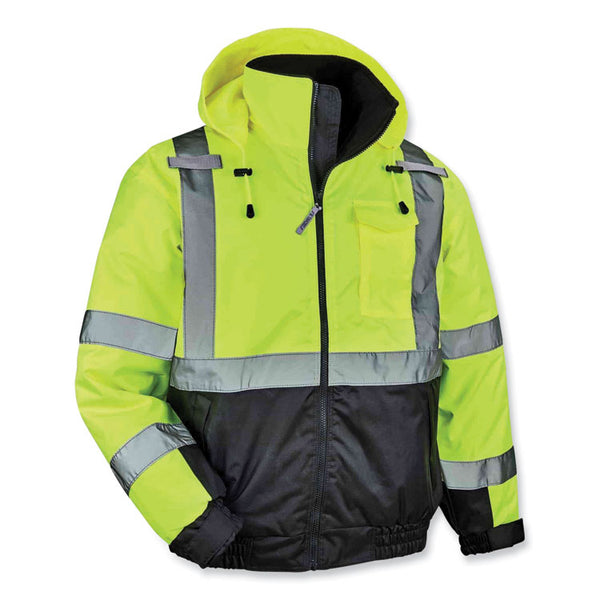 ergodyne® GloWear 8377 Class 3 Hi-Vis Quilted Bomber Jacket, Lime, X-Large, Ships in 1-3 Business Days (EGO25625) Each