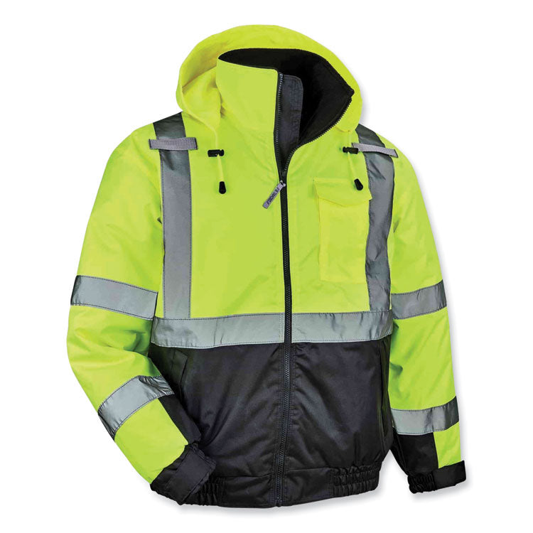 ergodyne® GloWear 8377 Class 3 Hi-Vis Quilted Bomber Jacket, Lime, X-Large, Ships in 1-3 Business Days (EGO25625) Each