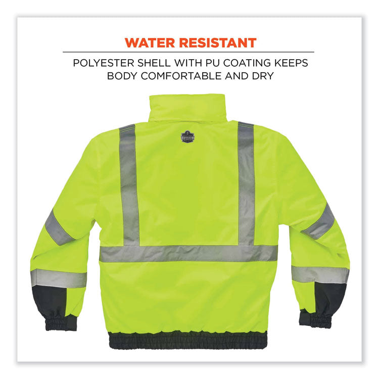 ergodyne® GloWear 8377 Class 3 Hi-Vis Quilted Bomber Jacket, Lime, 3X-Large, Ships in 1-3 Business Days (EGO25627) Each
