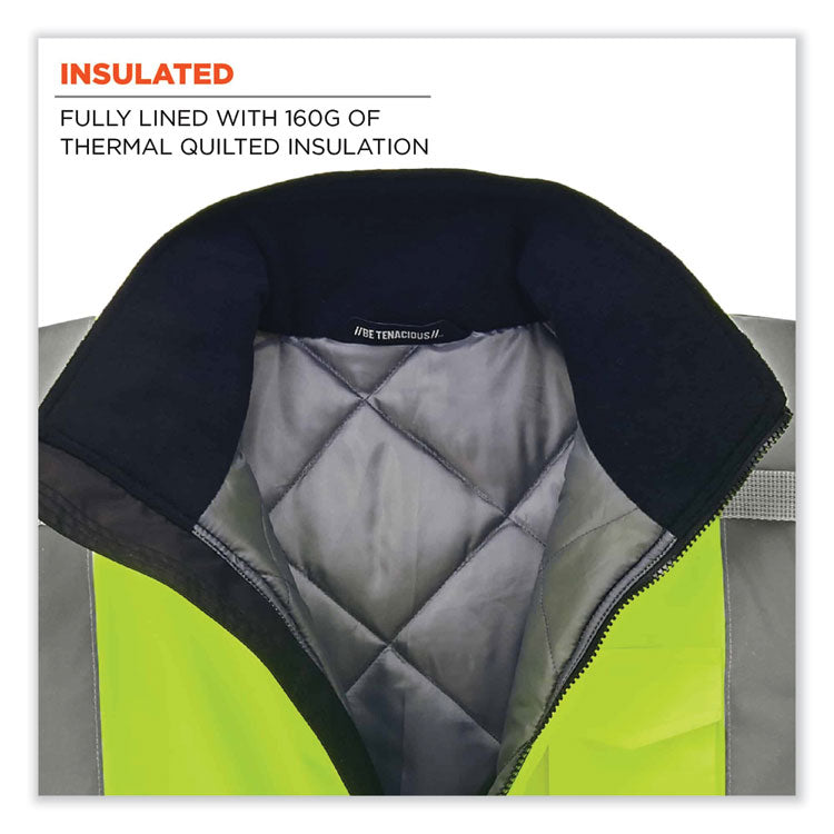 ergodyne® GloWear 8377 Class 3 Hi-Vis Quilted Bomber Jacket, Lime, 3X-Large, Ships in 1-3 Business Days (EGO25627) Each