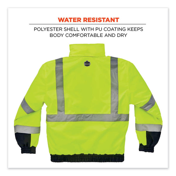 ergodyne® GloWear 8377 Class 3 Hi-Vis Quilted Bomber Jacket, Lime, 5X-Large, Ships in 1-3 Business Days (EGO25629) Each