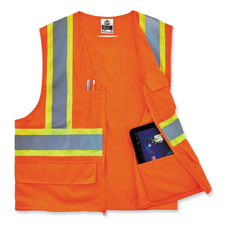 ergodyne® GloWear 8235ZX Class 2 Two-Tone X-Back Vest, Polyester, Large/X-Large, Orange, Ships in 1-3 Business Days (EGO26185) Each