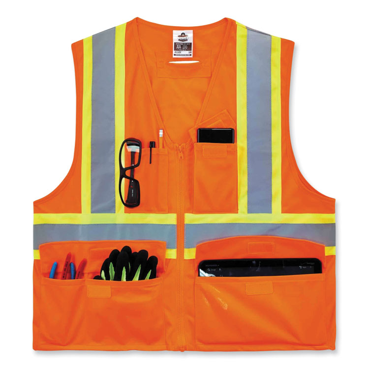 ergodyne® GloWear 8235ZX Class 2 Two-Tone X-Back Vest, Polyester, 4X-Large/5X-Large, Orange, Ships in 1-3 Business Days (EGO26189) Each