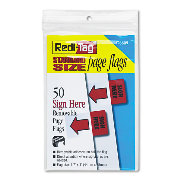 Redi-Tag® Removable/Reusable Page Flags, "Sign Here", Red, 50/Pack (RTG76809) Pack of 50