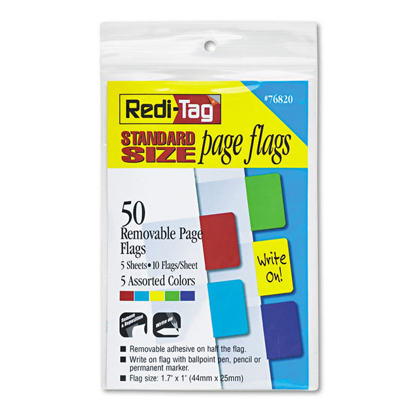 Redi-Tag® Removable Page Flags, Red/Blue/Green/Yellow/Purple, 10/Color, 50/Pack (RTG76820) Pack of 50