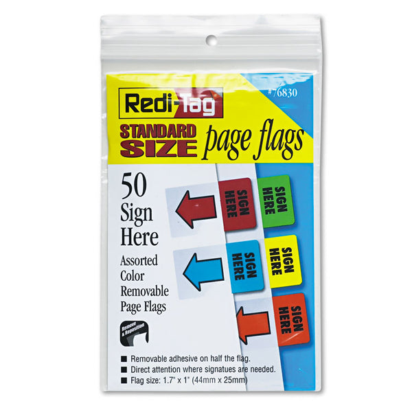 Redi-Tag® Removable Page Flags, Green/Yellow/Red/Blue/Orange, 10/Color, 50/Pack (RTG76830) Pack of 50