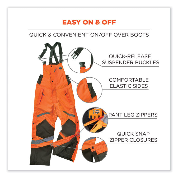 ergodyne® GloWear 8928 Class E Hi-Vis Insulated Bibs, 4X-Large, Orange, Ships in 1-3 Business Days (EGO25638) Each