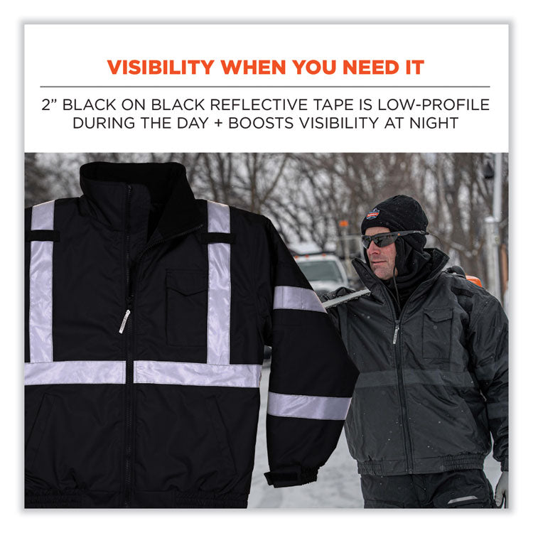 ergodyne® GloWear 8377EV Non-Certified Hi-Vis Quilted Bomber Jacket, Black, 5X-Large, Ships in 1-3 Business Days (EGO25649) Each