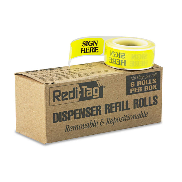 Redi-Tag® Arrow Message Page Flag Refills, "Sign Here", Yellow, 120 Flags/Roll, 6 Rolls/Box (RTG91001) Box of 6 Rolls