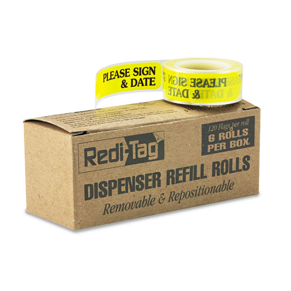 Redi-Tag® Arrow Message Page Flag Refills, "Please Sign and Date", Yellow, 120/Roll, 6 Rolls (RTG91032) 6 Rolls