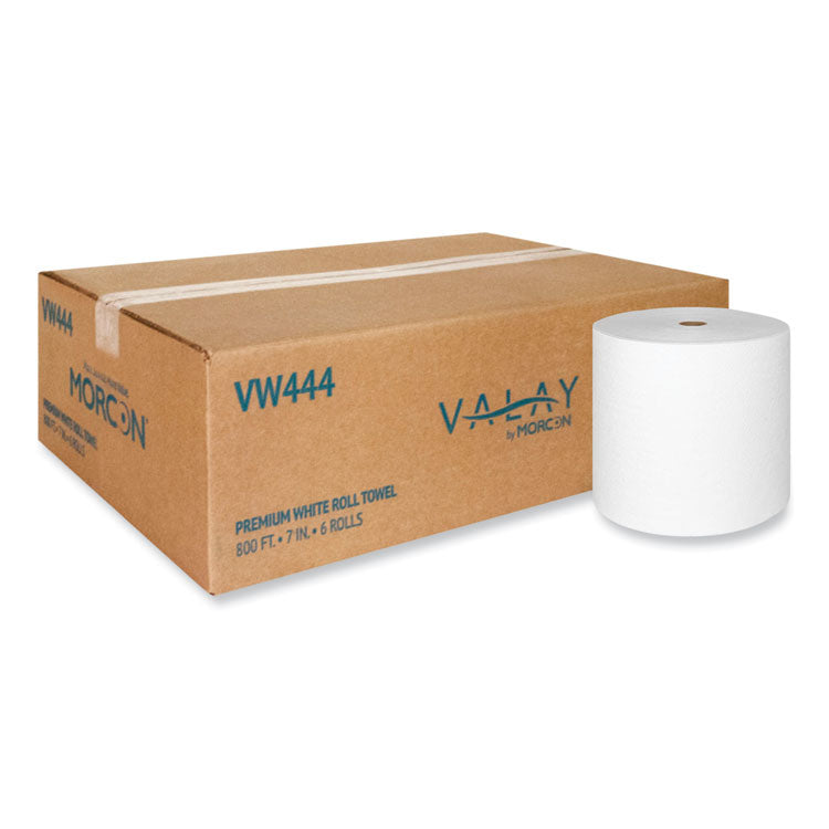 Morcon Tissue Valay Proprietary Roll Towels, 1-Ply, 7" x 800 ft, White, 6 Rolls/Carton (MORVW444)