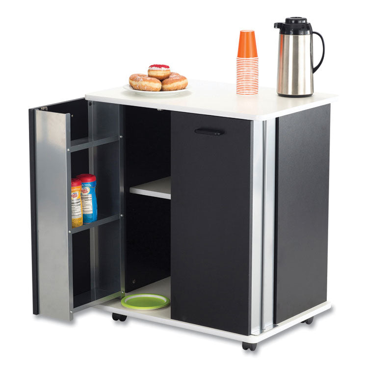 Safco® Refreshment Stand, Engineered Wood, 9 Shelves, 29.5" x 22.75" x 33.25", Black/White, Ships in 1-3 Business Days (SAF8963BL) Each