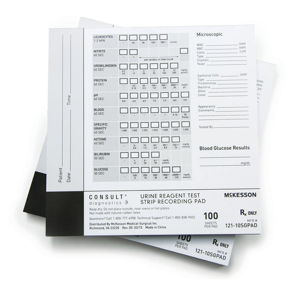 McKesson Consult™ Urine Reagent Test Strip Recording Pad For use with McKesson CONSULT® 10SG Urine Reagent Strips (MFR # 121-10SG) (976928_PD) 100/PD