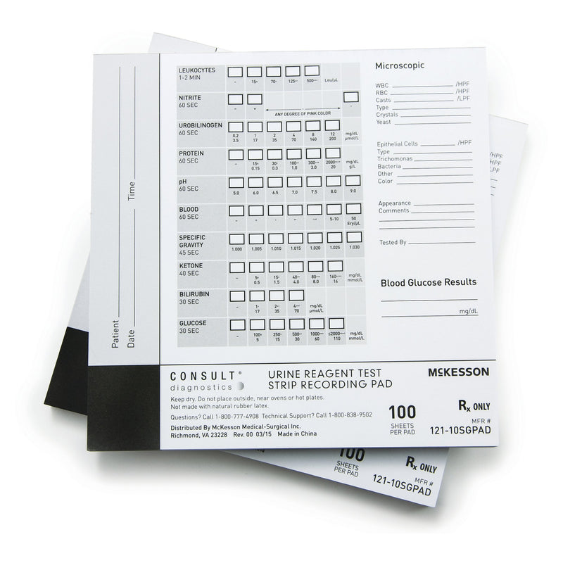 McKesson Consult™ Urine Reagent Test Strip Recording Pad For use with McKesson CONSULT® 10SG Urine Reagent Strips (MFR # 121-10SG) (976928_PD) 100/PD