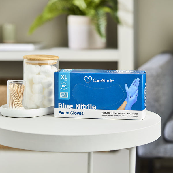 CareStock™ Exam Glove X-Large NonSterile Nitrile Standard Cuff Length Textured Fingertips Blue Chemo Tested (1230899_BX) 180/BX