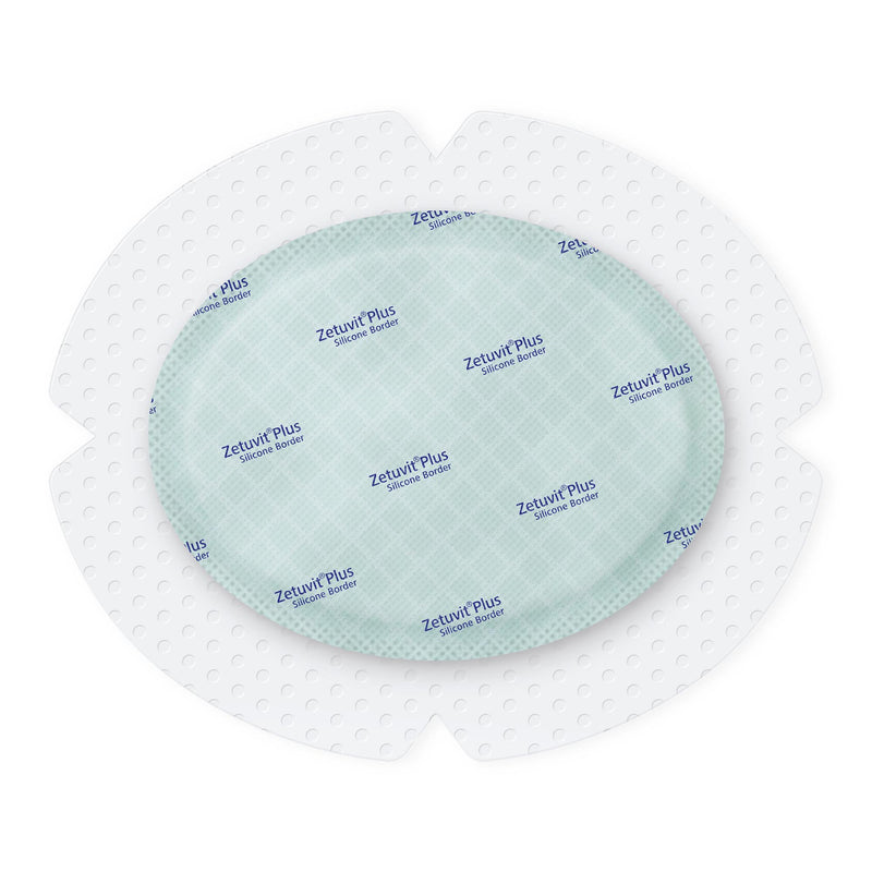Zetuvit® Plus Silicone Border Super Absorbent Dressing Silicone Adhesive 5 X 6 Inch Oval (1235833_BX) 10/BX