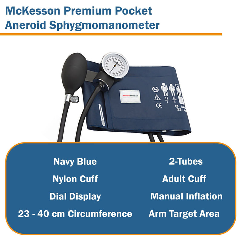 McKesson Premium Aneroid Sphygmomanometer Unit Adult Cuff Nylon Cuff 23 - 40 cm Pocket Aneroid (1067616_EA) 1/EA