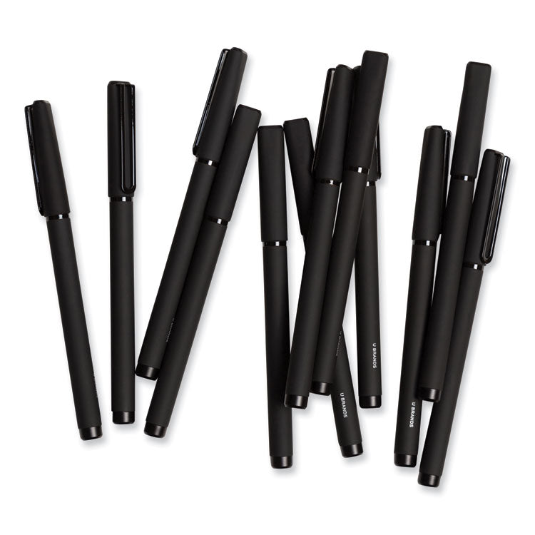 U Brands Catalina Soft Touch Porous Point Pen, Stick, Fine 0.7 mm, Black Ink, Black Barrel, Dozen (UBR5007U0124) Each