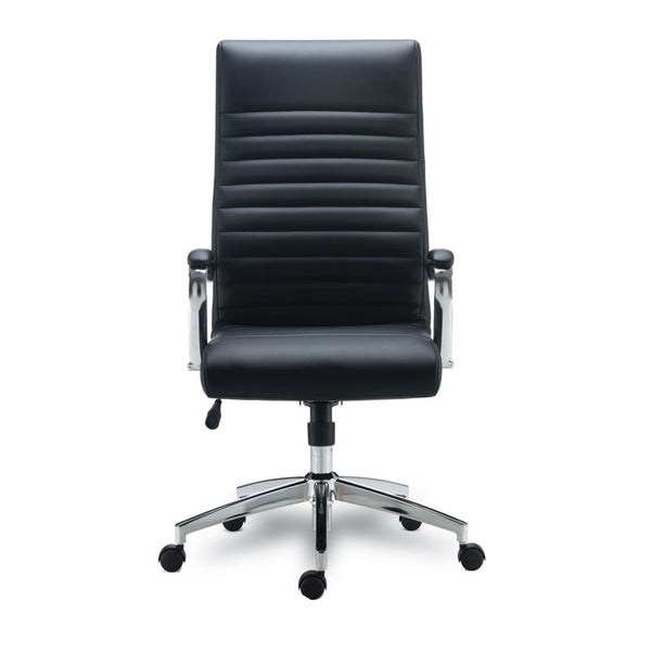 Alera® Alera Eddleston Leather Manager Chair, Supports Up to 275 lb, Black Seat/Back, Chrome Base (ALEED41B19)