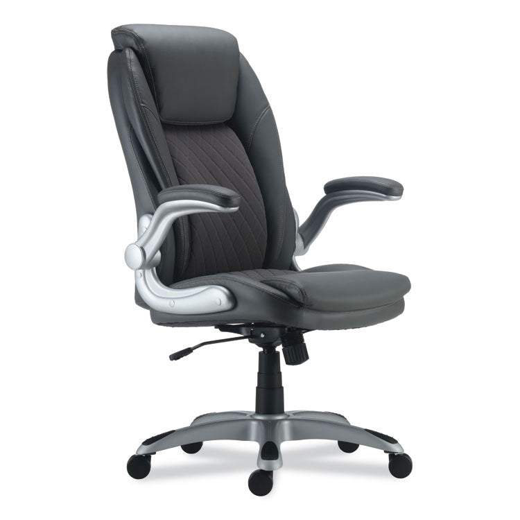 Alera® Alera Leithen Bonded Leather Midback Chair, Supports Up to 275 lb, Gray Seat/Back, Silver Base (ALELT4219)