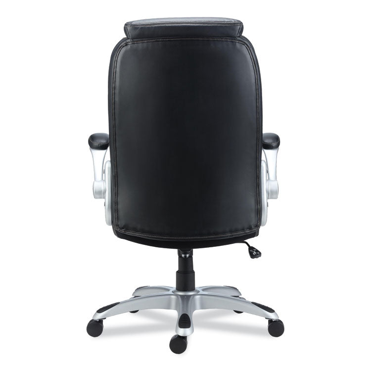 Alera® Alera Leithen Bonded Leather Midback Chair, Supports Up to 275 lb, Black Seat/Back, Silver Base (ALELT4249)