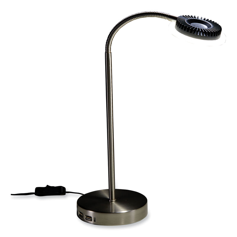 PureOptics LED Adjustable Gooseneck Desk Lamp with Two USB Ports, 14.12" High, Silver Base (BOSVLED625D) Each