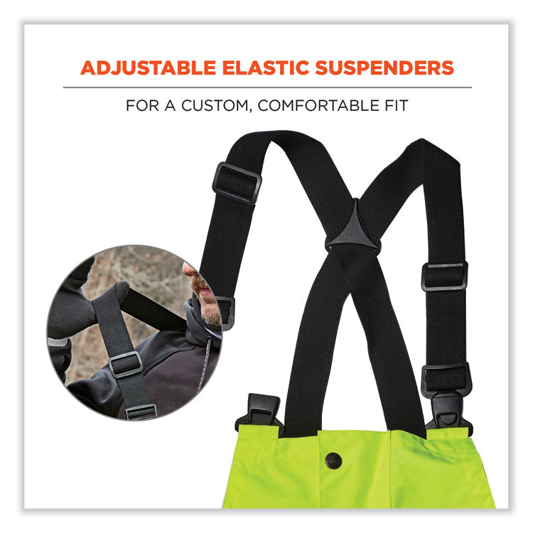 ergodyne® GloWear 8918BK Class E Hi-Vis Rain Bibs Black Bottom, Medium, Lime, Ships in 1-3 Business Days (EGO25013) Each