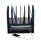 Safco® Powered Onyx Desk Organizer w/2 Horizontal and 6 Upright Sections, Letter, 13.5 x 11.5 x 13, Black,Ships in 1-3 Business Days (SAF3233BL) Each