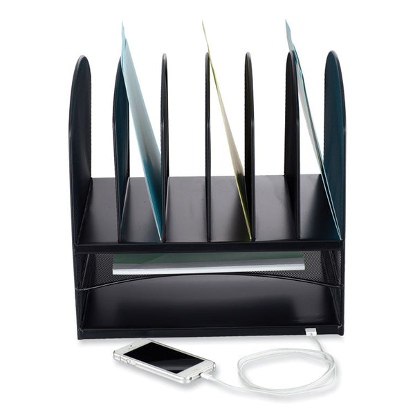 Safco® Powered Onyx Desk Organizer w/2 Horizontal and 6 Upright Sections, Letter, 13.5 x 11.5 x 13, Black,Ships in 1-3 Business Days (SAF3233BL) Each