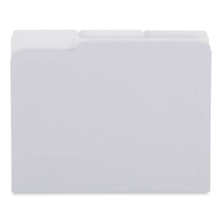 Universal® Top Tab File Folders, 1/3-Cut Tabs: Assorted, Letter Size, 0.75" Expansion, Gray, 100/Box (UNV18101) Box of 100
