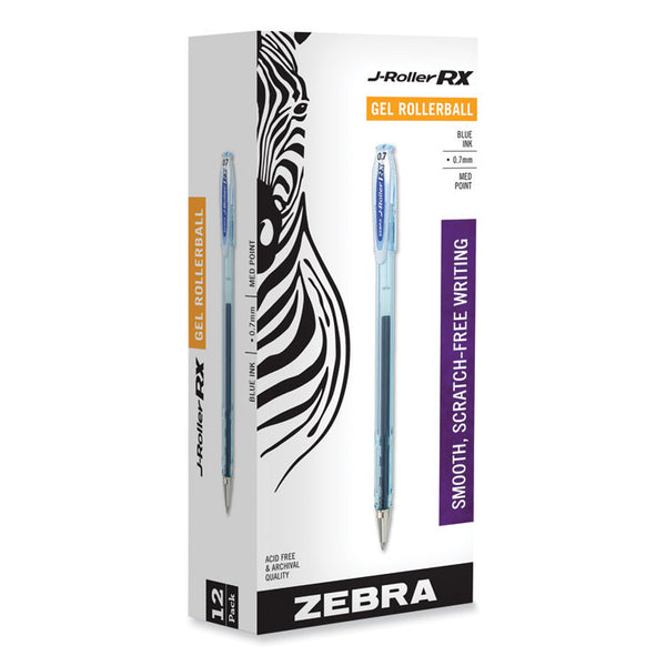 Zebra® J-Roller RX Gel Pen, Stick, Medium 0.7 mm, Blue Ink, Translucent Blue Barrel, 12/Pack (ZEB43120)