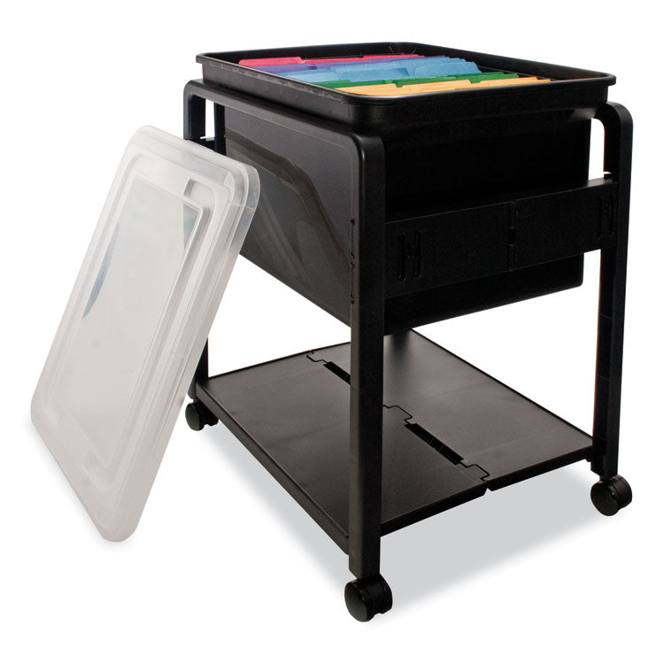 Advantus Folding Mobile File Cart, Plastic, 1 Shelf, 1 Bin, 14.5" x 18.5" x 21.75", Black (AVT55758) Each