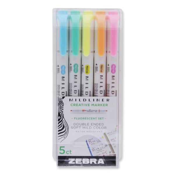 Zebra® Mildliner Double Ended Highlighter, Assorted Ink Colors, Bold-Chisel/Fine-Bullet Tips, Assorted Barrel Colors, 5/Pack (ZEB78105)
