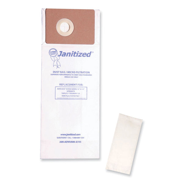 Janitized® Vacuum Filter Bags Designed to Fit Advance VU500/Triple S Triumph, 100/Carton (APCADVU500210) Case of 100