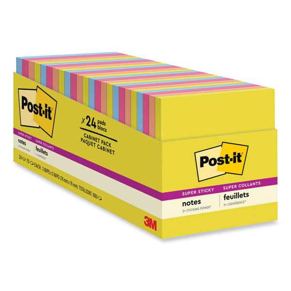 Post-it® Notes Super Sticky Note Pads in Summer Joy Collection Colors, 3" x 3", Summer Joy Collection Colors, 70 Sheets/Pad, 24 Pads/Pack (MMM65424SSJOYCP) Pack of 24