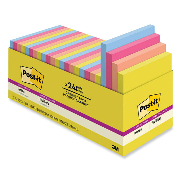 Post-it® Notes Super Sticky Note Pads in Summer Joy Collection Colors, 3" x 3", Summer Joy Collection Colors, 70 Sheets/Pad, 24 Pads/Pack (MMM65424SSJOYCP) Pack of 24