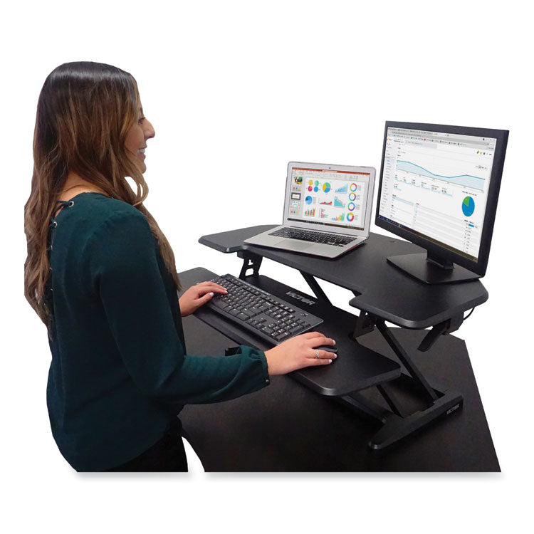 Victor® Height Adjustable Corner Standing Desk with Keyboard Tray, 36 x 20 x 0 to 20, Black, Ships in 1-3 Business Days (VCTDCX650)
