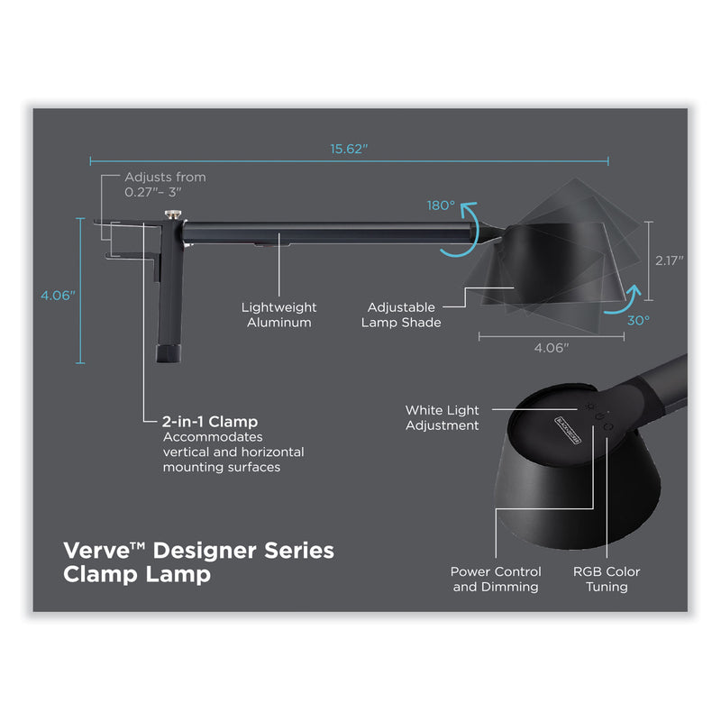 BLACK+DECKER PureOptics Verve Designer Series LED Desk Lamp with Clamp Base, 13.58" High, Black (BOSLED2200CLBK) Each