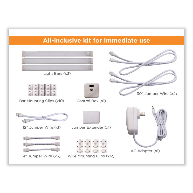 BLACK+DECKER LED Under Cabinet Lighting Three-Bar Kit, 0.78w x 0.39h (BOSLEDUC93WK) Each