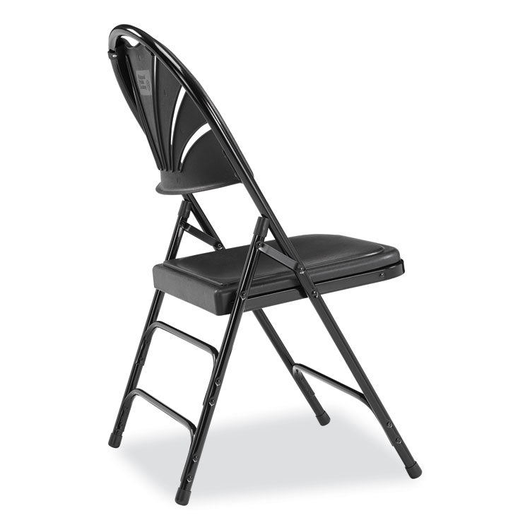 NPS® 1100 Series Fan-Back Tri-Brace Dual Hinge Folding Chair, Supports 500 lb, 17.75" Seat Ht, Black, 4/CT, Ships in 1-3 Bus Days (NPS1110) Case of 4