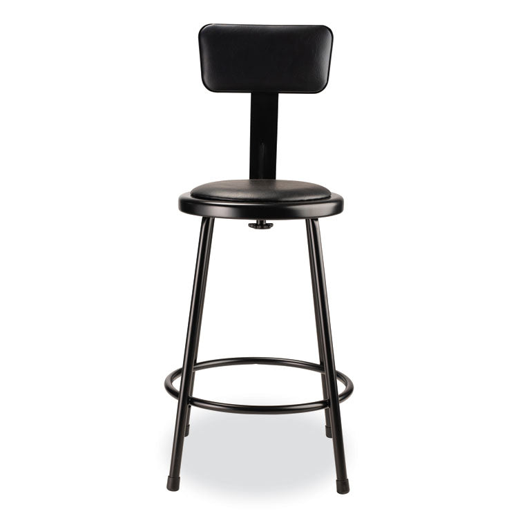 NPS® 6400 Series Heavy Duty Vinyl Padded Stool w/Backrest, Supports 300lb, 24" Seat Ht, Black Seat/Back/Base,Ships in 1-3 Bus Days (NPS6424B10) Each