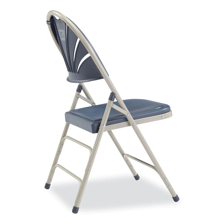 NPS® 1100 Series Deluxe Fan-Back Tri-Brace Folding Chair, Supports 500 lb, Dk Blue Seat/Back, Gray Base,4/CT,Ships in 1-3 Bus Days (NPS1115) Case of 4