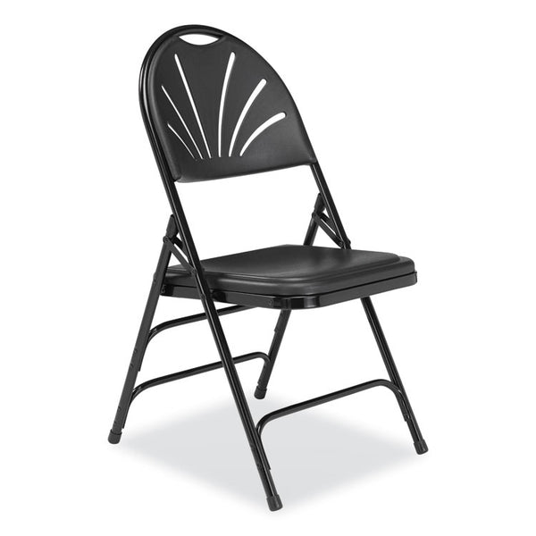 NPS® 1100 Series Fan-Back Tri-Brace Dual Hinge Folding Chair, Supports 500 lb, 17.75" Seat Ht, Black, 4/CT, Ships in 1-3 Bus Days (NPS1110)