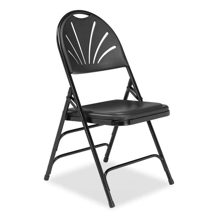 NPS® 1100 Series Fan-Back Tri-Brace Dual Hinge Folding Chair, Supports 500 lb, 17.75" Seat Ht, Black, 4/CT, Ships in 1-3 Bus Days (NPS1110) Case of 4