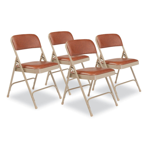 NPS® 1200 Series Vinyl Dual-Hinge Folding Chair, Supports 500 lb, Honey Brown Seat/Back, Beige Base, 4/CT, Ships in 1-3 Bus Days (NPS1203)