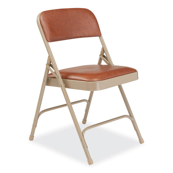 NPS® 1200 Series Vinyl Dual-Hinge Folding Chair, Supports 500 lb, Honey Brown Seat/Back, Beige Base, 4/CT, Ships in 1-3 Bus Days (NPS1203)