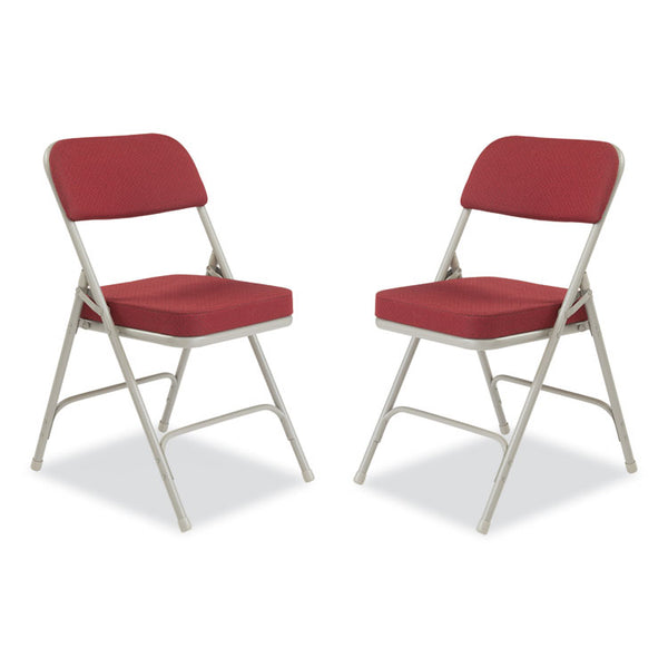 NPS® 3200 Series Premium Fabric Dual-Hinge Folding Chair, Supports 300lb, Burgundy Seat/Back, Gray Base,2/CT,Ships in 1-3 Bus Days (NPS3218)