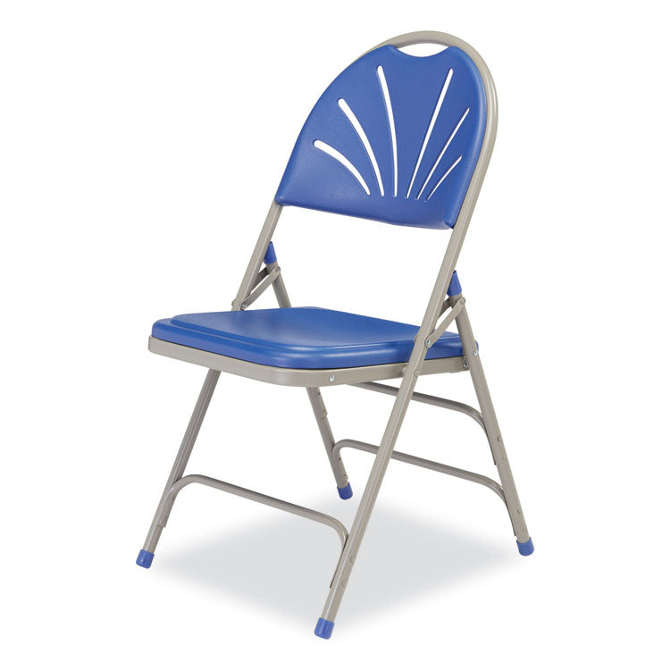 NPS® 1100 Series Deluxe Fan-Back Tri-Brace Folding Chair, Supports 500 lb, Blue Seat/Back, Gray Base, 4/CT,Ships in 1-3 Bus Days (NPS1105) Case of 4